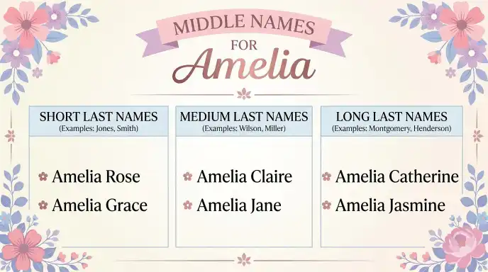 Middle Names for Amelia Based on Last Name Length